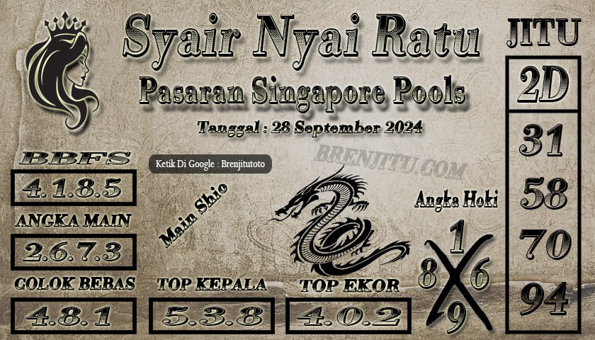 Syair Togel Singapore POOLS Brenjitu Tanggal 28 September 2024