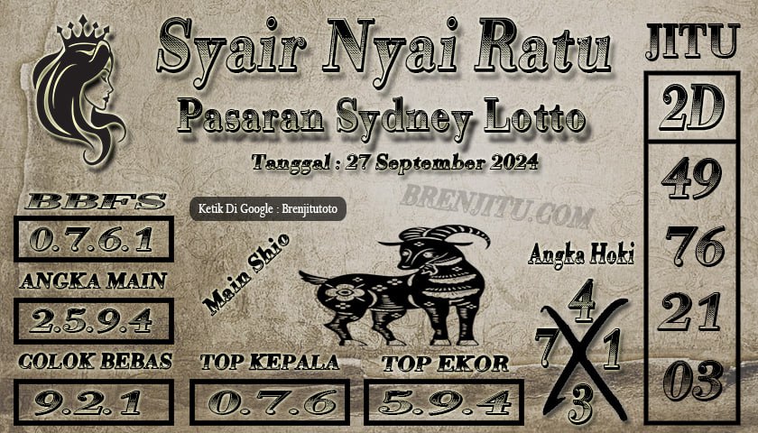 Syair Togel Sydney LOTTO Brenjitu Tanggal 27 September 2024